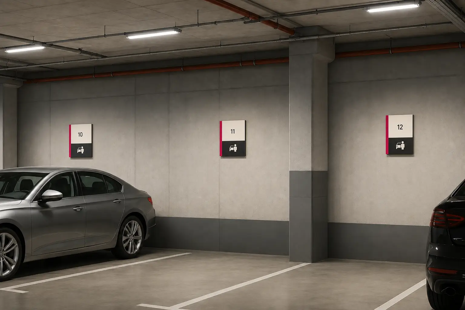 Tabliczki z numerami firmowych miejsc parkingowych