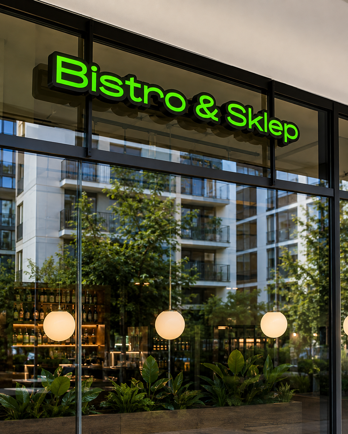 Litery 3D Bistro i Sklep na restauracji w dzień - realizacja Designpol